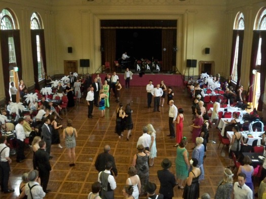 Looking down on the dance floor before the Roaring 20s Ball from the balcony