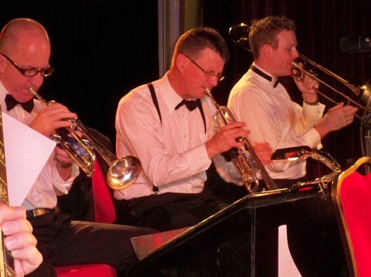 The brass section of The Lounge Bar Lotharios, Al Davey, Geoff Power (musical director) Ben Gurton
