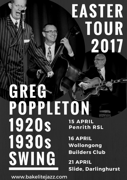 Greg Poppleton Easter Tour 2017 - Penrith RSL 15 April, Builders Club Wollongong 16 April, Gin Mill Social 21 April